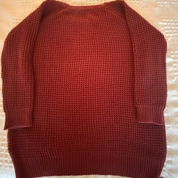 Chunky Knit Sweater In Burgundy 3/4 Sleeves Women's Size L/XL - Picture 4 of 4